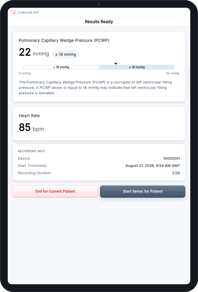 Clinician app results screen